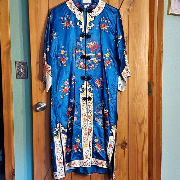Golden Bee Dresses & Skirts - Blue Embroidered Satin Top with Floral Motif